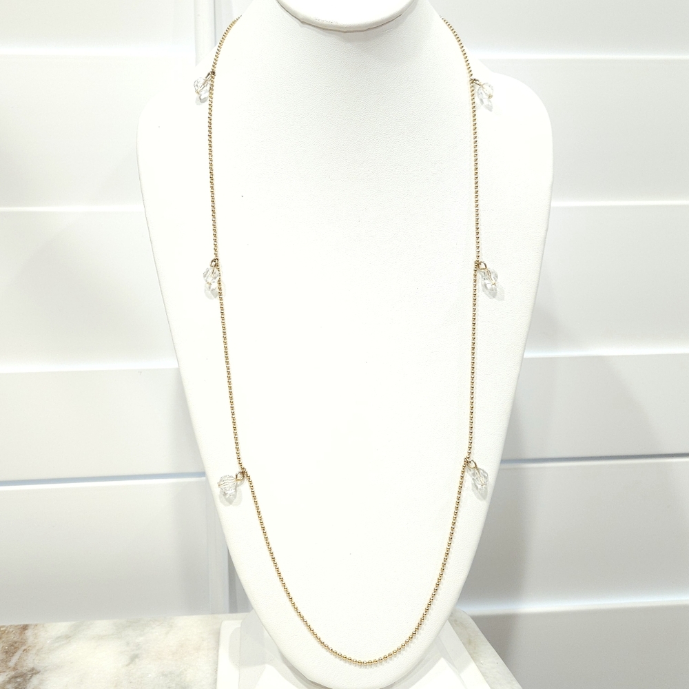 Givenchy Vintage Gold Tone Bead Chain Crystal Ball Necklace 32.5" to 36" Long